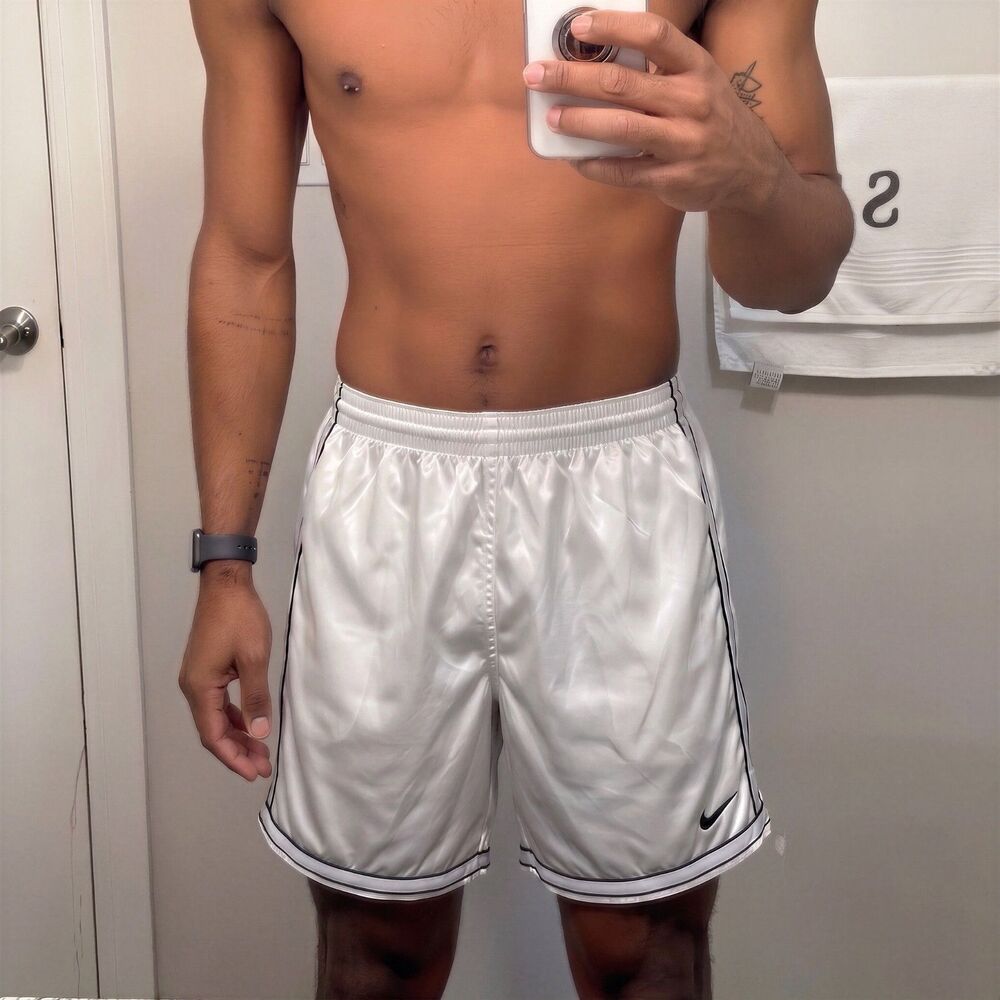 Vintage Nike America Soccer Shorts White Satin Shiny Nylon 90s Medium M - Picture 1 of 12